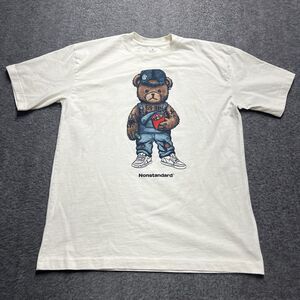 Mattelsa "Eat More Art" Bear Nonstandard T-Shirt Adult Small Cream Cotton